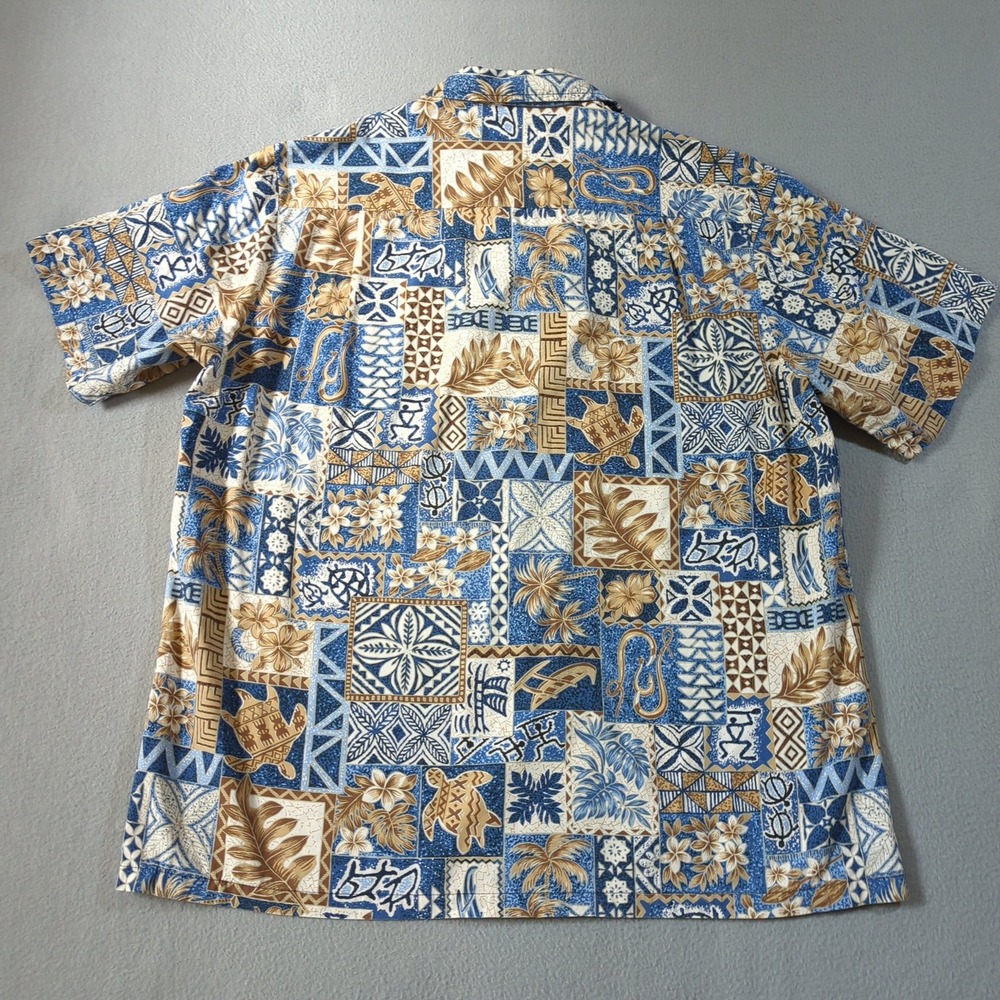 RJC Hawaiian Shirt Mens XL Blue Ancient Warriors Tribal Print Made In Hawaii USA - Picture 4 of 6